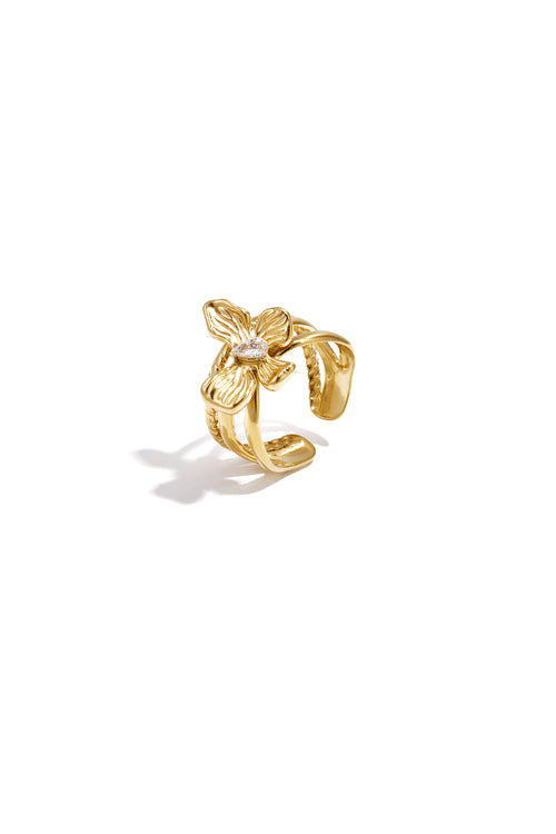Bague imposante à plusieurs niveaux ornée de fleurs et de pierres