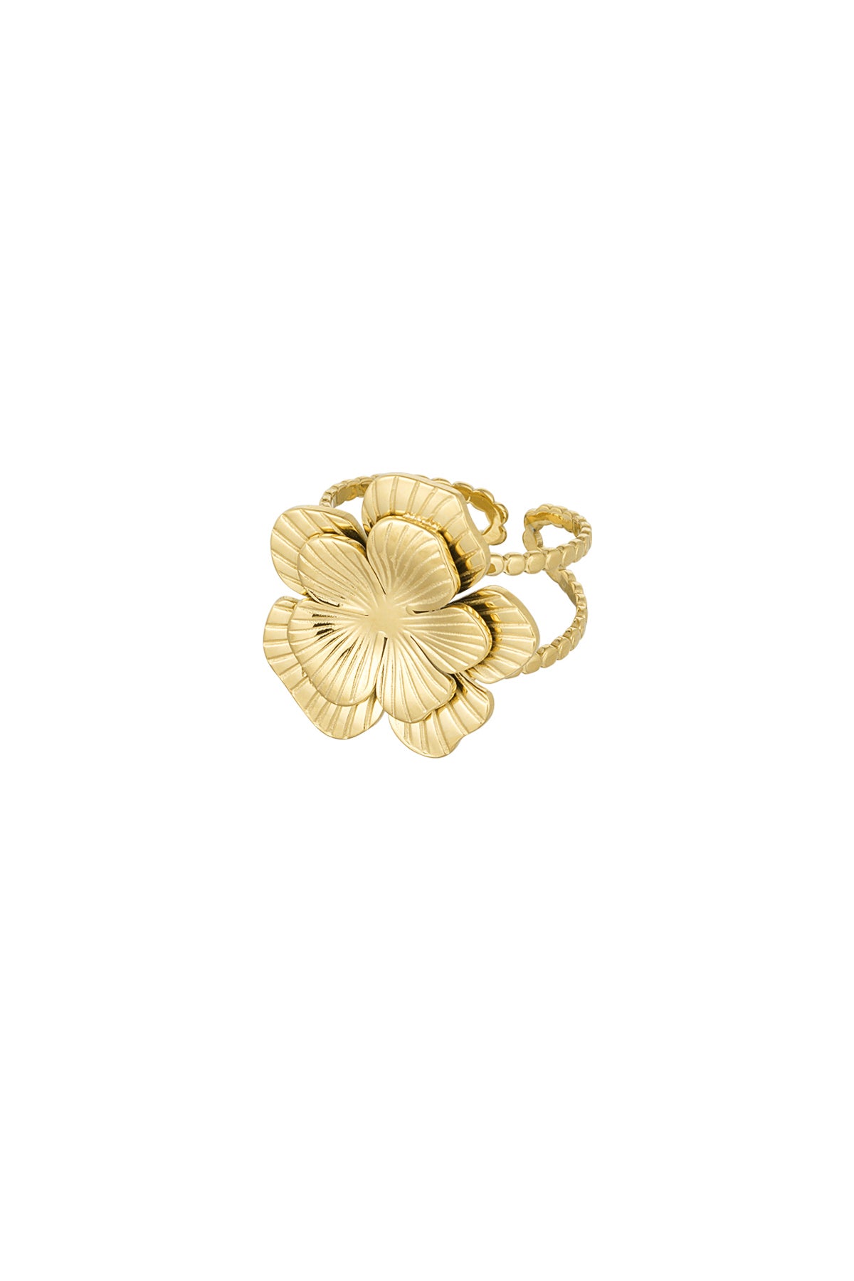 Bague avec grande fleur réglable - dorée